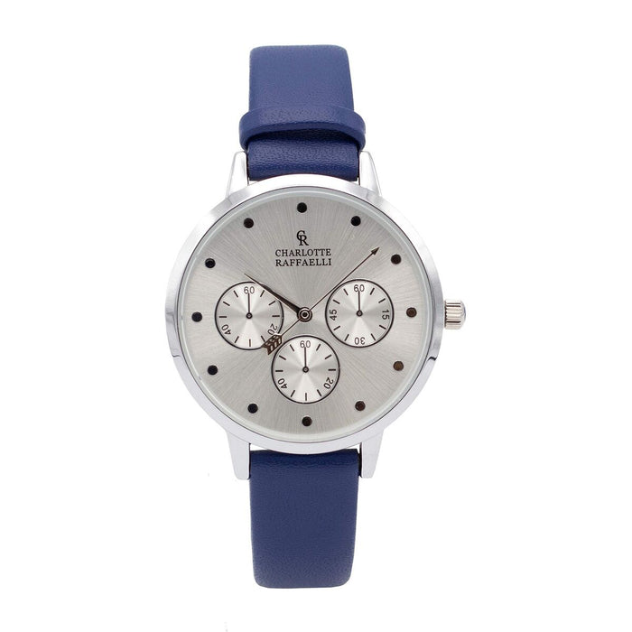 CRB013 La Basic - Silver/Blue Leather Strap Watch by Charlotte Raffaelli for Women - 1 Pc Watch