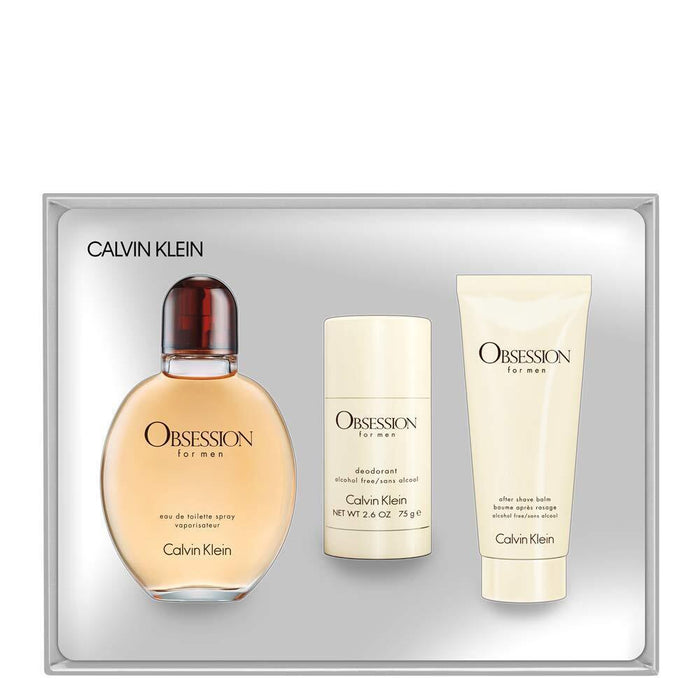 Obsession by Calvin Klein for Men - 3 Pc Gift Set 4oz EDT Spray, 2.6oz Deodorant Stick, 3.3oz After Shave Balm