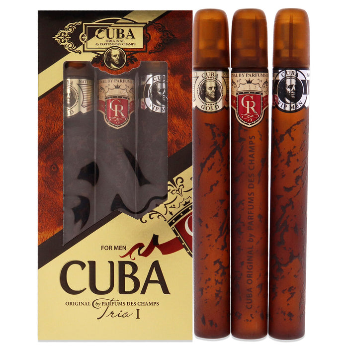 Cuba Trio 1 de Cuba pour hommes - Coffret 3 pièces Spray EDT Cuba Gold 1,17 oz, Spray EDT Cuba Royal 1,17 oz, Spray EDT Cuba VIP 1,17 oz