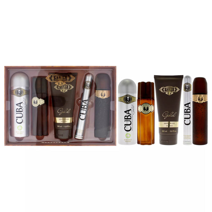 Cuba Gold Must Have by Cuba for Men - 5 Pc Gift Set 3.3oz EDT Spray, 1.17oz EDT Spray, 3.3oz After Shave, 6.7oz Body Spray, 6.7oz Shower Gel