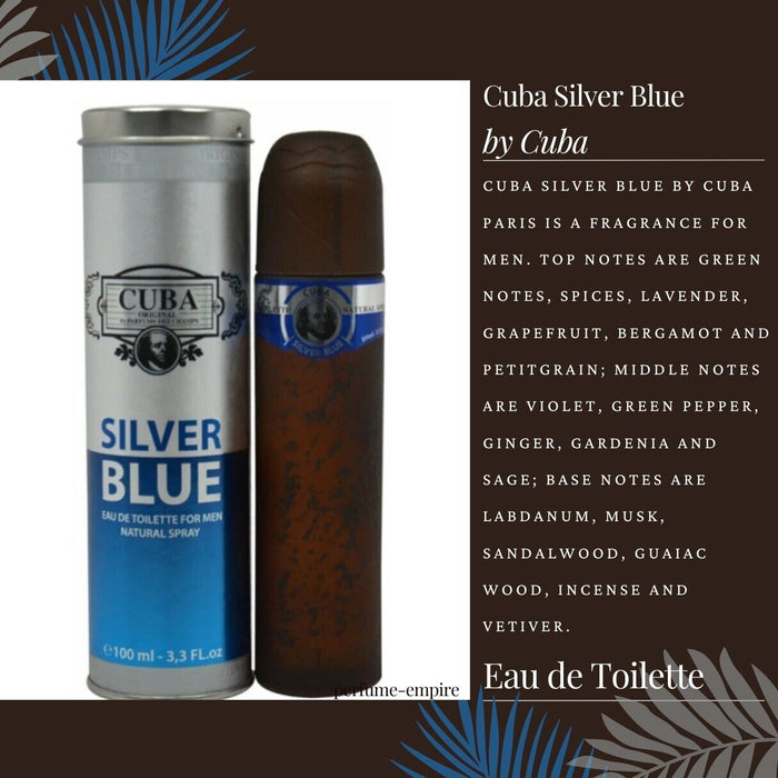 Cuba Silver Blue de Cuba pour homme - Spray EDT de 3,3 oz