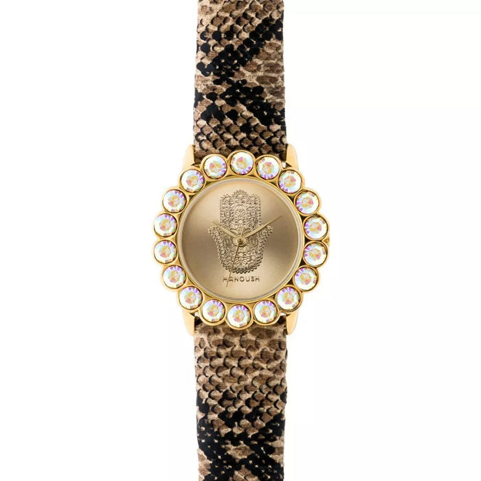 MSHSCGL Scarlett - Gold Crocodile Leather Strash Watch by Manoush for Women - 1 Pc Watch