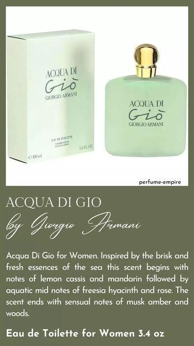 Acqua Di Gio de Giorgio Armani pour femme - Spray EDT de 3,4 oz (testeur)