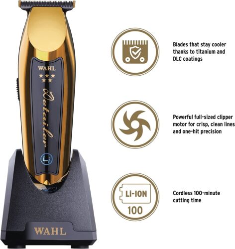 Wahl Professional 5 Star Series Cordless Magic Clip Gold & Cordless Detailer Li Gold + Free Gifts Combo Set