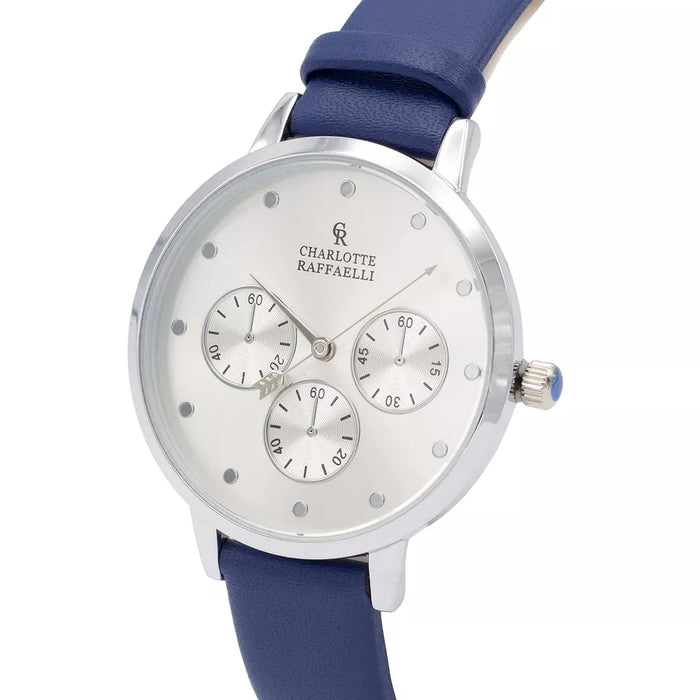 CRB013 La Basic - Silver/Blue Leather Strap Watch by Charlotte Raffaelli for Women - 1 Pc Watch