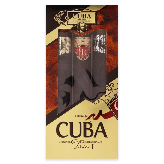 Cuba Trio 1 de Cuba pour hommes - Coffret 3 pièces Spray EDT Cuba Gold 1,17 oz, Spray EDT Cuba Royal 1,17 oz, Spray EDT Cuba VIP 1,17 oz