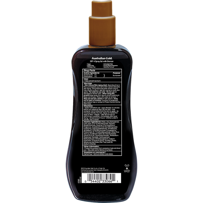 Australian Gold SPF 4 Spray Gel Bronzer 8 fl oz