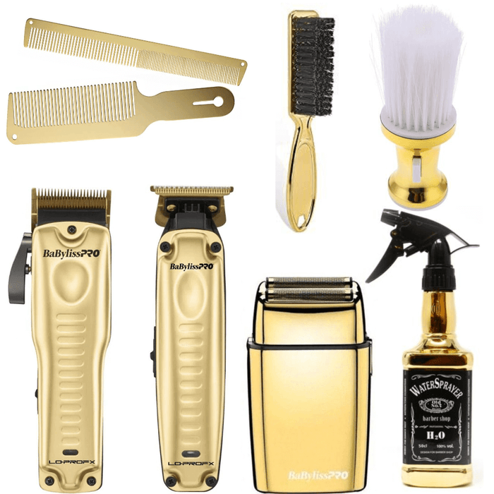 BaBylissPRO Gold LO-PROFX Clipper FX8010G &amp; tondeuse FX707G2 &amp; Double rasoir à grille FXFS2G ensemble combiné + 5 pièces cadeau gratuit