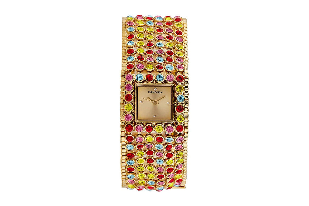 MSHMAR Marilyn - Gold/Multicolor Stainless Steel Bracelet Watch by Manoush for Women - 1 Pc Watch