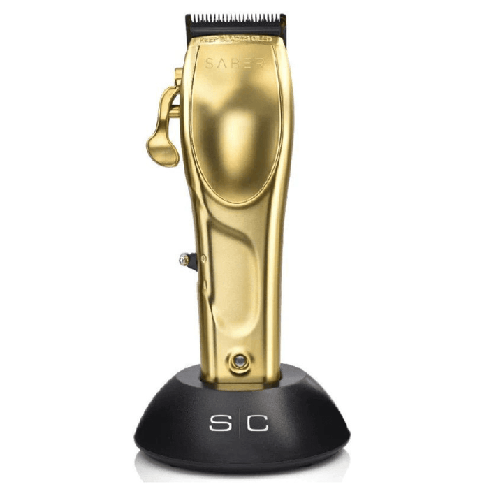Professional Barber Combo Set Gold, Stylecraft Saber Clipper #SC605G & Trimmer #SC405G, Carrying Case, Blade Storage, Straight Edge Razor, Clipper Grip, Fade Brush, Neck Duster, Metal Cutting Comb, Flat Top Comb, Barber Hair Spray,  Hair Clips, Barber Mat