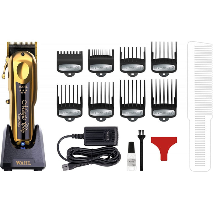 Wahl Professional 5 Star Series Clip mágico inalámbrico Gold #8148-700 y Detailer inalámbrico Li Gold #8171-700 y afeitadora Vanish inalámbrica #8173-700