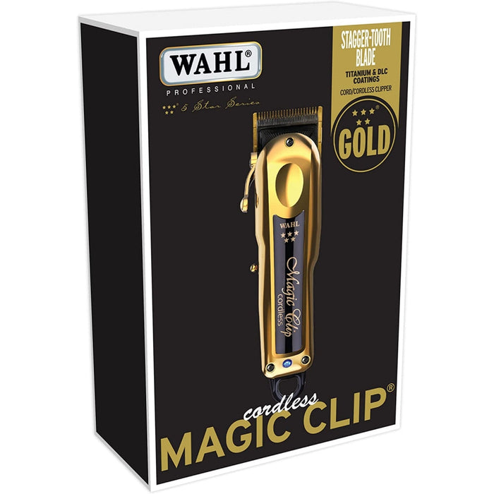 Wahl Professional 5 Star Series Clip mágico inalámbrico Gold #8148-700 y Detailer inalámbrico Li Gold #8171-700 y afeitadora Vanish inalámbrica #8173-700