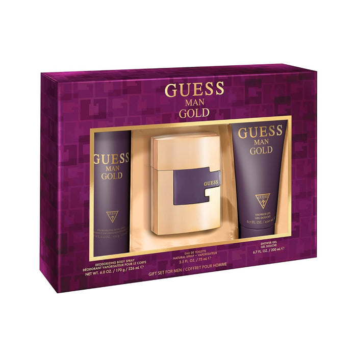 Guess Gold by Guess for Men - 3 Pc Gift Set 2.5oz EDT Spray, 6.0oz Deodorizing Body Spray, 6.7oz Shower Gel