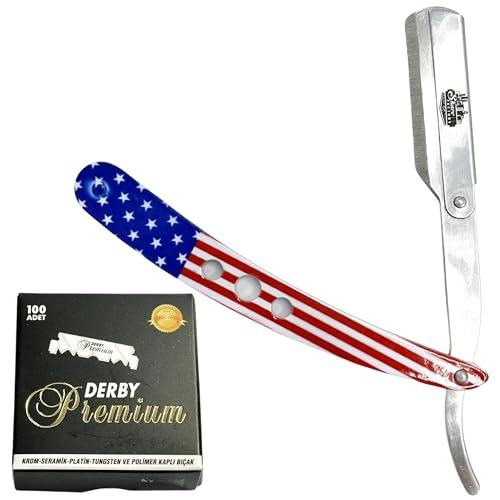 The Shave Factory Straight Edge Razor Kit (USA / 100 Derby Premium Single Edge Razor Blades) - BarberSets