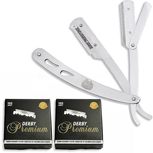 The Shave Factory Straight Edge Razor Kit (Steel Razor / 200 Derby Premium Single Edge Razor Blades) - BarberSets