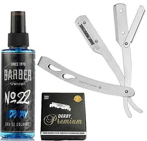 The Shave Factory Straight Edge Razor Kit (Matte/Barber No22 50ml Cologne / 100 Derby Premium Single Edge Razor Blades) - BarberSets