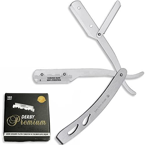 The Shave Factory Straight Edge Razor Kit (Matte / 100 Derby Premium Single Edge Razor Blades) - BarberSets