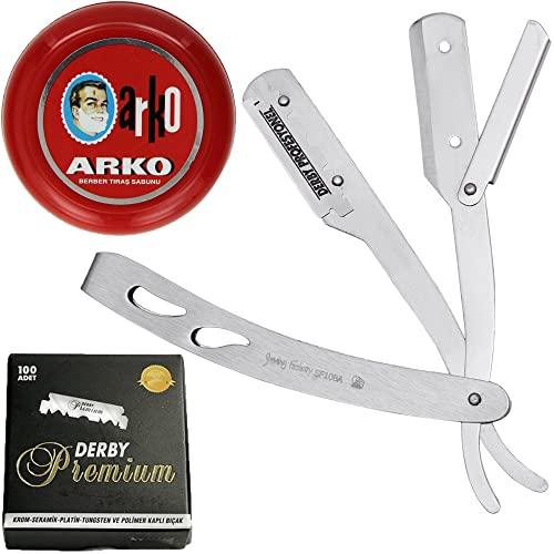 The Shave Factory Straight Edge Razor Kit (Matte/Arko Shaving Soap / 100 Derby Premium Single Edge Razor Blades) - BarberSets