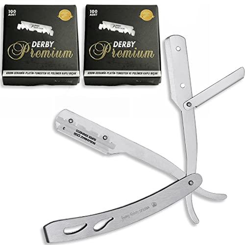 The Shave Factory Straight Edge Razor Kit (Matte / 200 Derby Premium Single Edge Razor Blades) - BarberSets