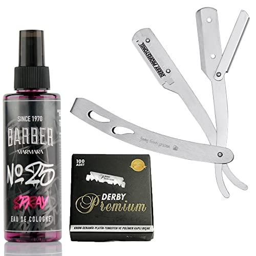The Shave Factory Straight Edge Razor Kit (Matte/Barber No25 50ml Cologne / 100 Derby Premium Single Edge Razor Blades) - BarberSets