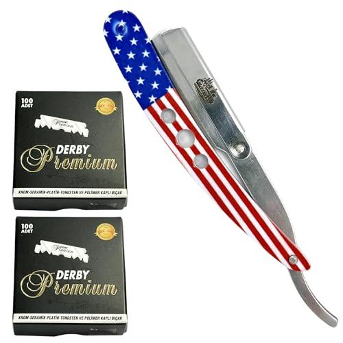 The Shave Factory Straight Edge Razor Kit (USA / 200 Derby Premium Single Edge Razor Blades) - BarberSets