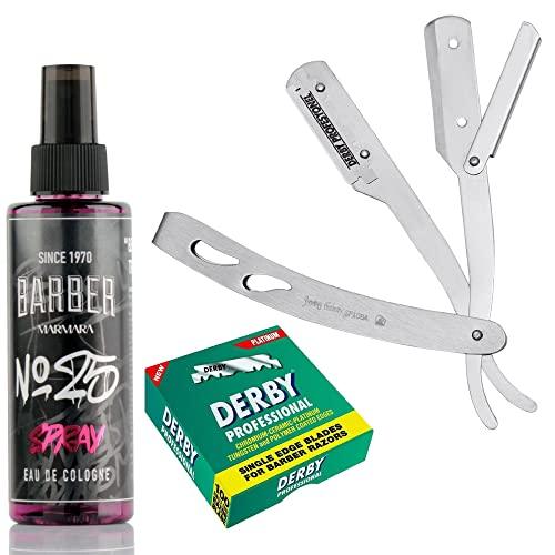 The Shave Factory Straight Edge Razor Kit (Matte/Barber No25 50ml Cologne / 100 Derby Professional Single Edge Razor Blades) - BarberSets