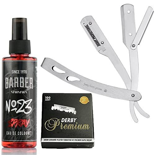 The Shave Factory Straight Edge Razor Kit (Matte/Barber No23 50ml Cologne / 100 Derby Premium Single Edge Razor Blades) - BarberSets