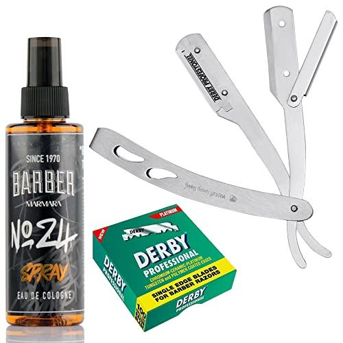 The Shave Factory Straight Edge Razor Kit (Matte/Barber No24 50ml Cologne / 100 Derby Professional Single Edge Razor Blades) - BarberSets