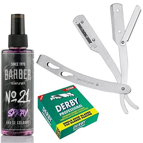 The Shave Factory Straight Edge Razor Kit (Matte/Barber No21 50ml Cologne / 100 Derby Professional Single Edge Razor Blades) - BarberSets