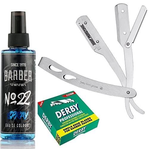 The Shave Factory Straight Edge Razor Kit (Matte/Barber No22 50ml Cologne / 100 Derby Professional Single Edge Razor Blades) - BarberSets