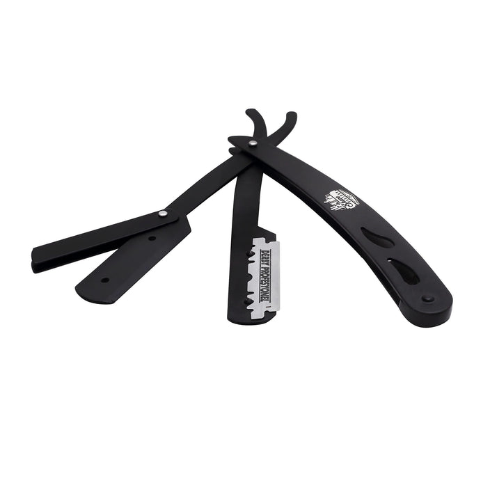 The Shave Factory Straight Edge Razor Kit (Black / 100 Derby Premium Single Edge Razor Blades) - BarberSets