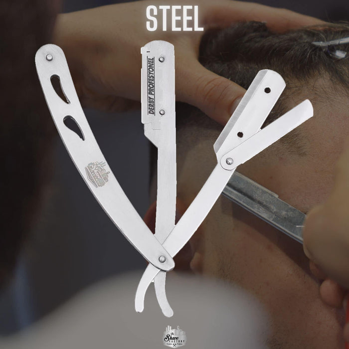 The Shave Factory Straight Edge Razor Kit (Steel Razor / 100 Derby Professional Single Edge Razor Blades) - BarberSets