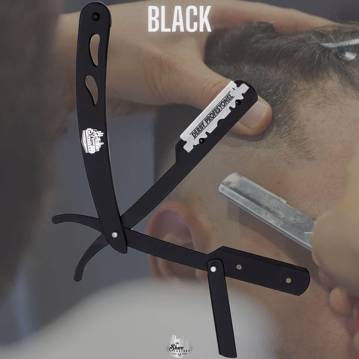 The Shave Factory Straight Edge Razor Kit (Black / 200 Derby Professional Single Edge Razor Blades) - BarberSets