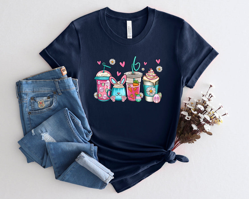 Camisa de tazas de café de conejito, camisa de café de Pascua, camisa de orejas de conejo, camisa amante del café de Pascua, camisa de taza de café de Pascua, camisa de Pascua feliz