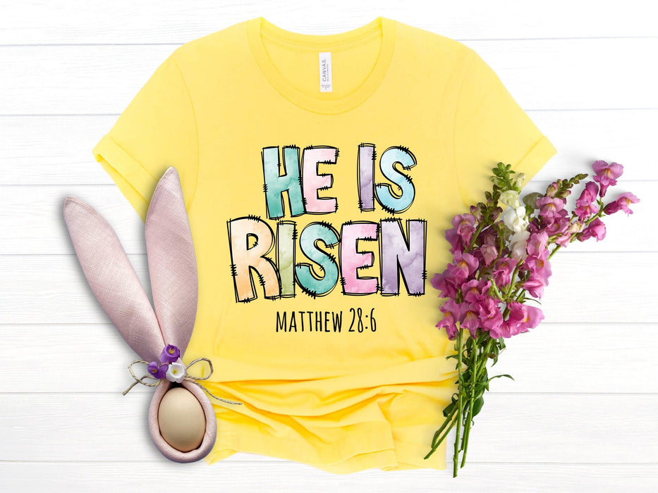 Cruz Él ha resucitado camisa, camisa cruzada, camisa de Jesús de Pascua, camisa religiosa de Pascua, camisa de Mateo 28:6, camisa de Jesucristo, feliz Pascua 