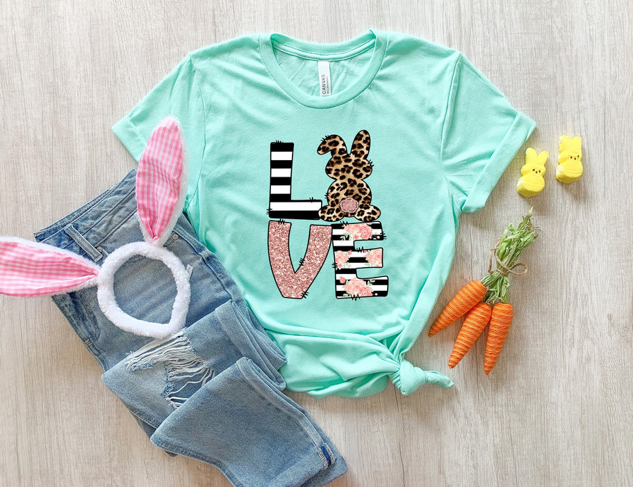 Camisa de Pascua de amor, camisa de conejito de leopardo, camisa de amor de leopardo, camisa de conejito de Pascua, camisa de Pascua para niños, camisa floral de Pascua, camisa de Pascua feliz