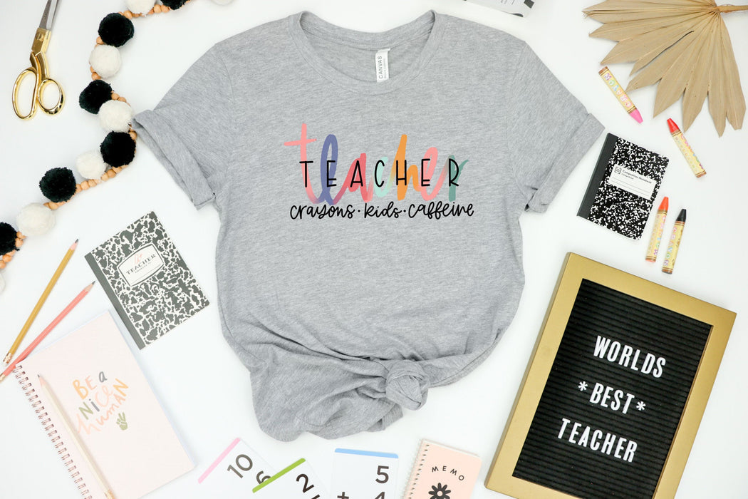 Camisa colorida del maestro, camisa de cafeína para niños crayones, camisa amante del café del maestro, camisa de cafeína del maestro, camisa de vida del maestro, día del maestro 