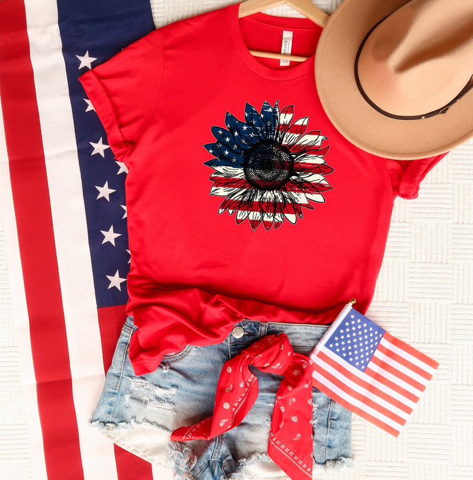 Camisa de girasol de América, camisa de América, camisa de flores americanas, camisa patriótica, camisa americana, camisa del 4 de julio, camisa del Día de la Independencia 