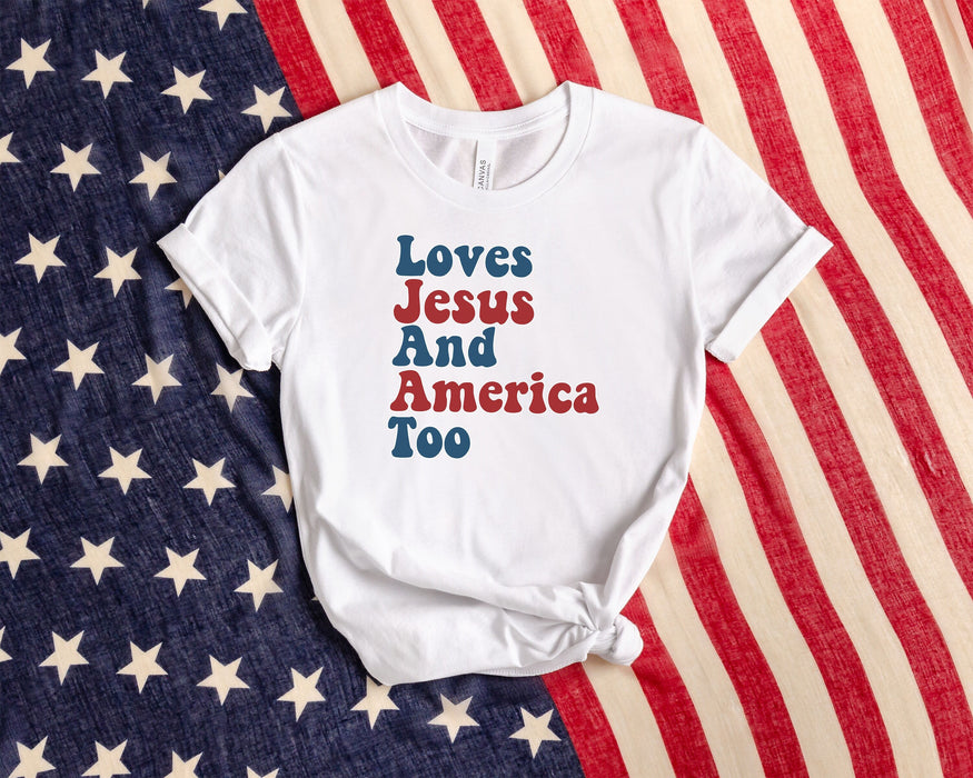 Loves Jesus And America Too shirt 100% Cotton T-shirt High Quality