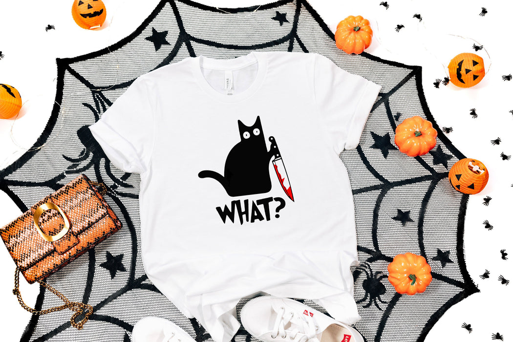 Camisa Cat What, camisa de gato negro, camisa de gatos de Halloween, camisa de temporada espeluznante, camisa de esqueleto de gato, camisa de Halloween, camisa espeluznante, regalo de Halloween 