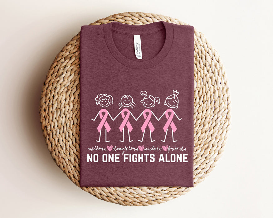 Camisa de madres, hijas, hermanas, amigas, nadie lucha solo, camisa de apoyo familiar contra el cáncer de mujer, luchadora contra el cáncer, sudadera del día rosa