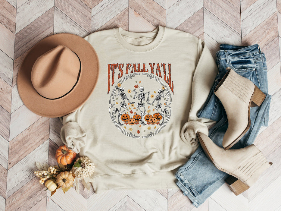 Es camisa de otoño, camisa de esqueleto bailando, camisa de hola otoño, sudadera de Acción de Gracias, camisa de Acción de Gracias para mujer, linda camisa de calabaza