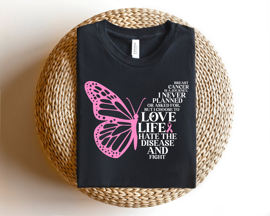 Breast Cancer Is A Journey, Breast Cancer Awareness, Butterfly Cancer shirt 100% Cotton T-shirt High Quality