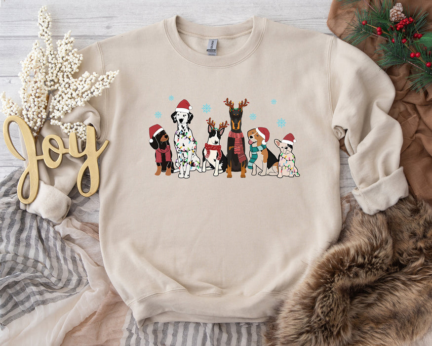 Dogs Christmas Lights shirt 100% Cotton T-shirt High Quality