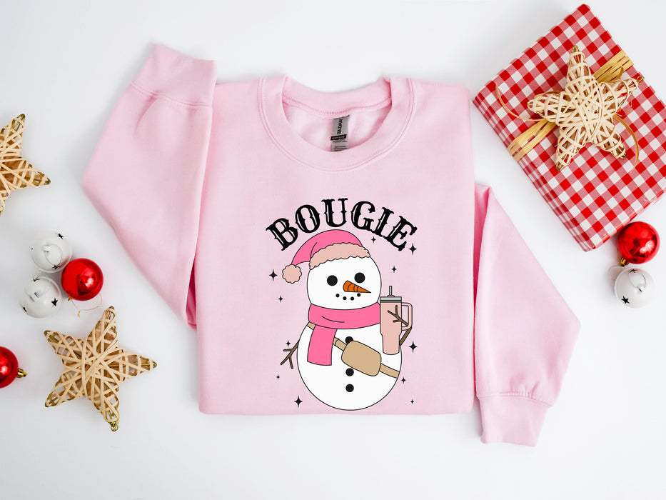Sudadera Bougie Snowman, sudadera de muñeco de nieve, linda camisa de Navidad de muñeco de nieve, sudadera de Navidad, camisa de mujer de Navidad, regalo de Navidad 