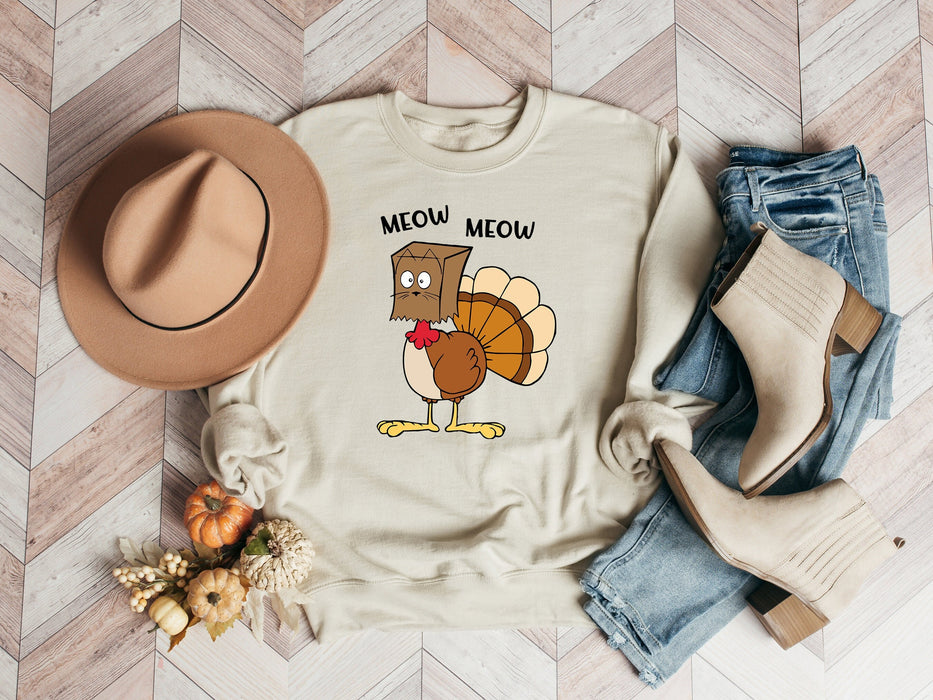 Meow Meow Camisa de pavo, sudadera divertida de pavo, sudadera divertida de Acción de Gracias, camisa de Acción de Gracias para mujer, camisa de temporada de calabaza