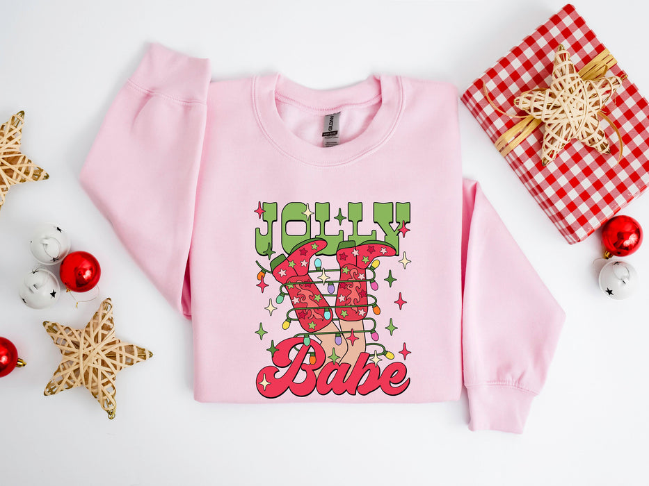 Camisa navideña Jolly babe, sudaderas navideñas retro, camisetas navideñas vintage navideñas Holly Jolly Vibes para mujeres, regalo divertido de ropa navideña