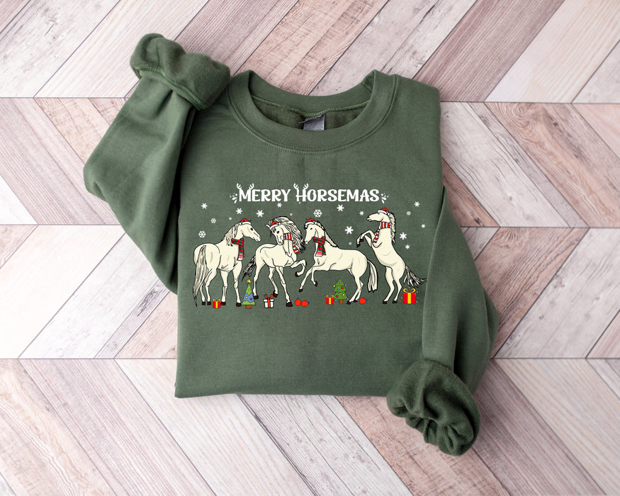 Camisa Merry Horsemas, Camisa de Navidad de caballos, Sudadera de Navidad, Sudadera de mujer de Navidad, Camisa de luces de Navidad, Regalo de Navidad