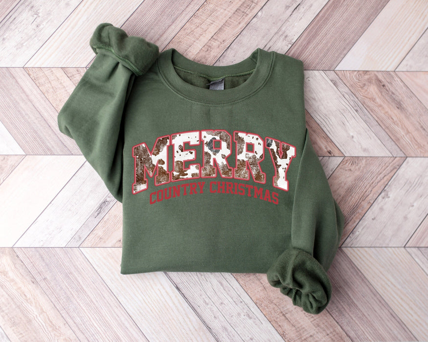 Pull de Noël occidental, pull de Noël, T-shirt Merry Country Christmas 100% coton de haute qualité