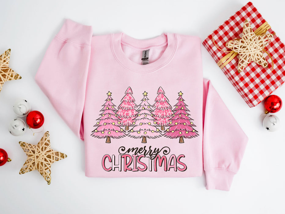 Pull de Noël Pink Tree, Pull de Noël, Crewneck de Noël, T-shirt 100% coton de haute qualité